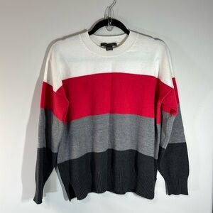 French Connection Crew Neck Long Sleeve Sweater Size Medium Cream, Red and Grey